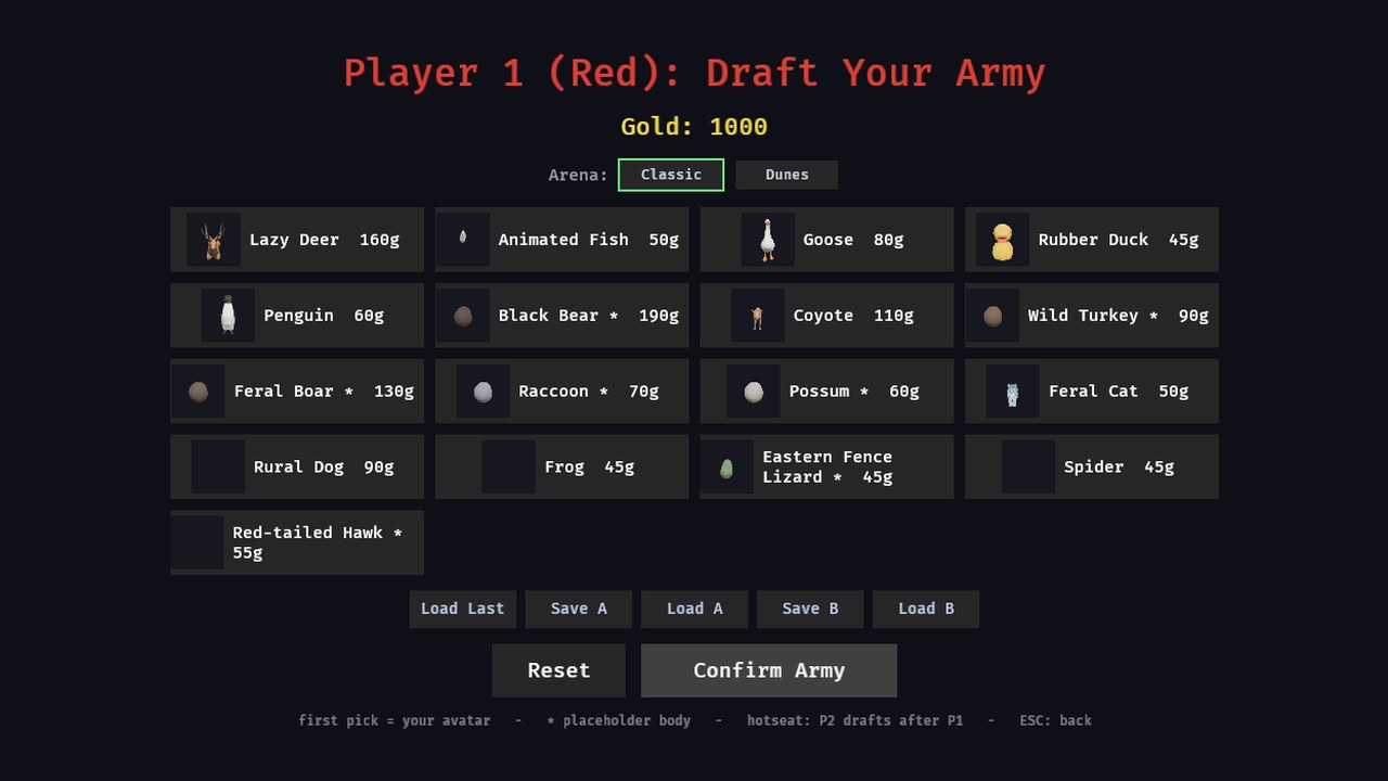 WarCritters — draft your army of animals against a gold budget